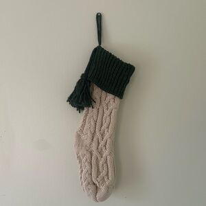 Cream Knit Stocking with Green Trim
